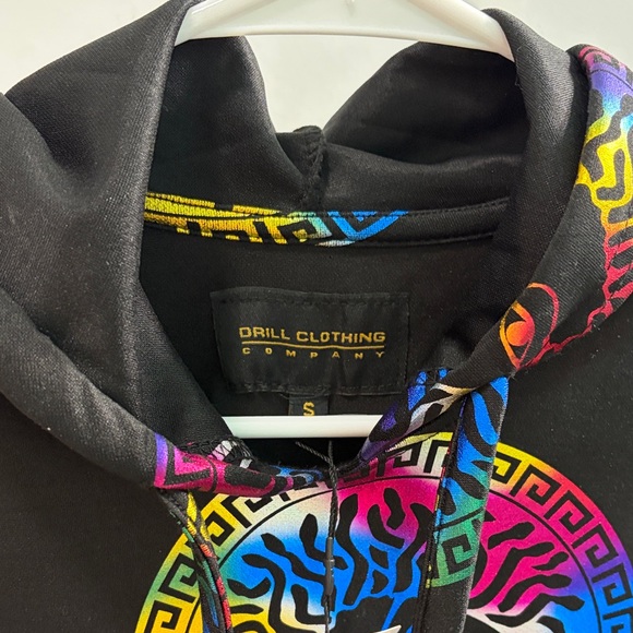 Monogram Mens Shiny Multicolor Black Hoodie with front pocket NWT - Picture 4 of 7